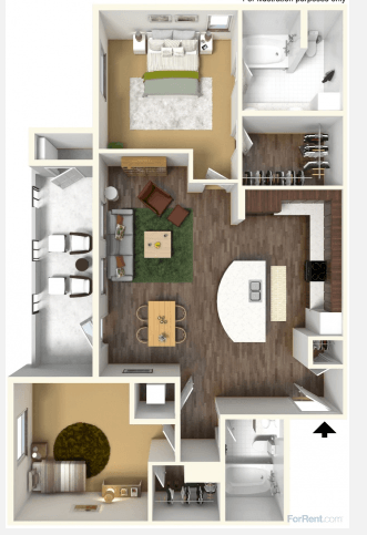 Floor plan for 2 beds, 2 baths, 947 sqft